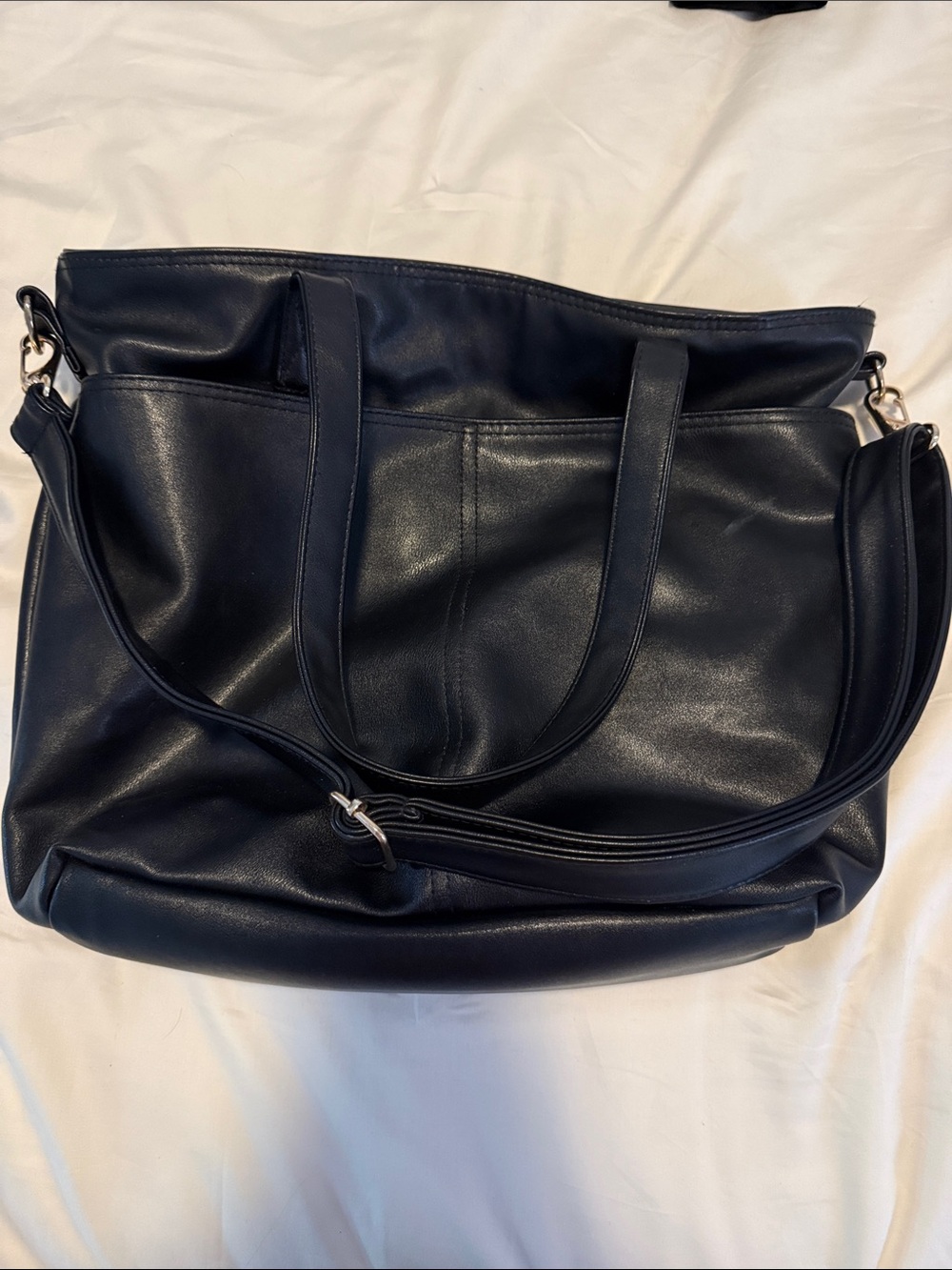 Black Leather Shoulder Bag with Detachable Strap